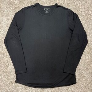 BYLT Premium Basics Mens Ribbed Long Sleeve Crew Neck T Shirt Black Size L